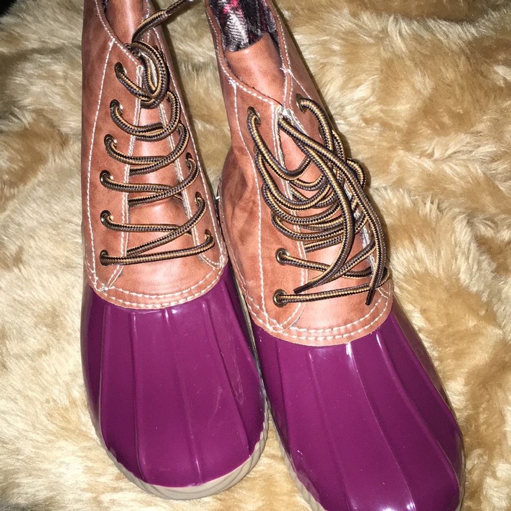 Yoki Brown and Purple Ankle Boots - Picture 2 of 5